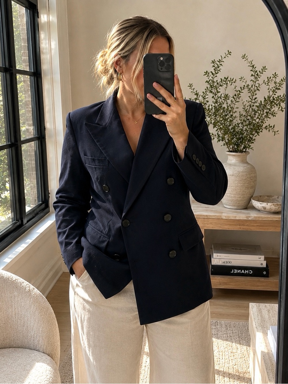 Vintage 100% Wool Ralph Lauren Navy Black Double Breasted Blazer 12 Made USA
